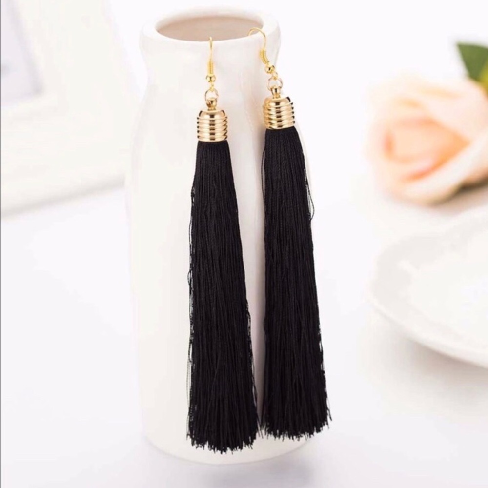 Black Tassel Drop Earrings
